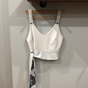 Free people cream crop top with blue paisley side tie